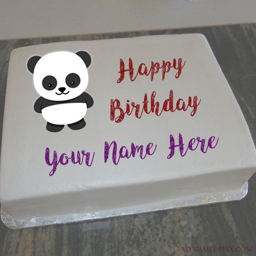 Write Name On Panda Birthday Cake For Kids Wishes