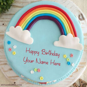 Write Name On Specially Rainbow Birthday Cake