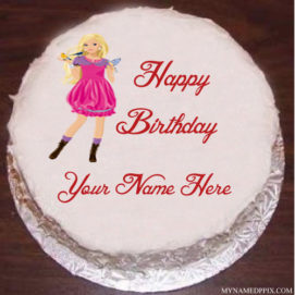 Barbie Doll Birthday Cake With Name Image