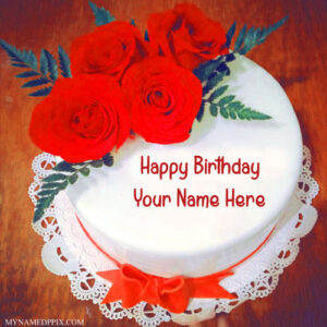 Red Rose Birthday Cake With Name Image