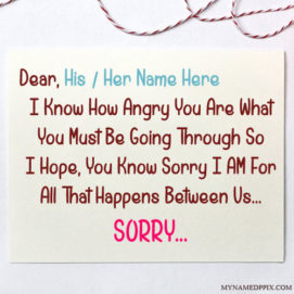 Specially Write Name Sorry Quotes Card Image