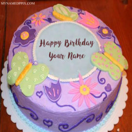 Butterfly Birthday Cake With Name Wishes Pictures Online Edit