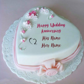 Couple Name Wedding Anniversary Heart Cake