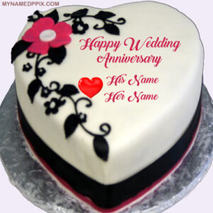 Heart Look Anniversary Wishes Cake Couple Name Printed