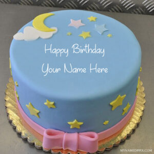 Kids Birthday Wishes Moon Star Cute Cake Name Pics