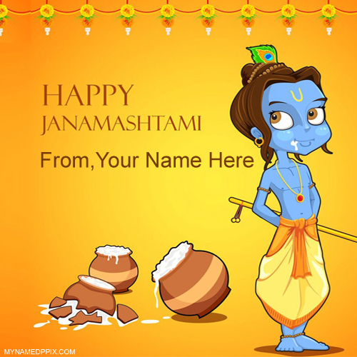 Print Name Janmashtami Wish Card Profile Pictures Create
