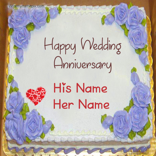 Romantic Flowers Wedding Cake With Couple Name
