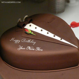 Write Husband Name Chocolate Heart Look Birthday Cake