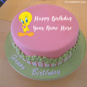 Write Kids Name Cartoon Tweety Birthday Cake Wishes
