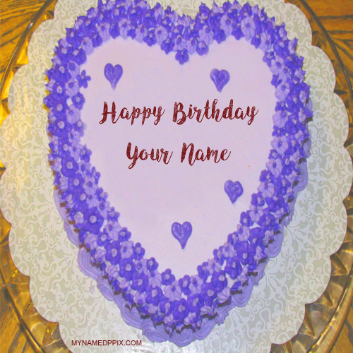 Write Name On Happy Birthday Heart Look Cake Image