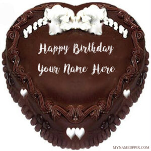 Write Name Wishes Birthday Heart Look Chocolate Cake Pics
