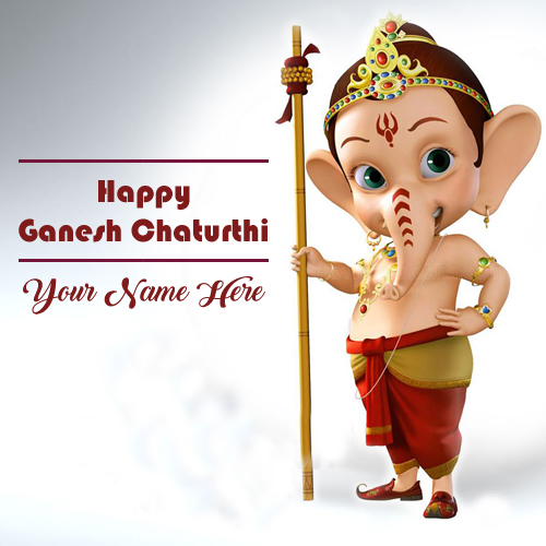 Bal Ganesha Happy Ganesh Chaturthi Wish Card Name Writing