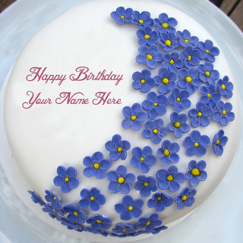 Happy Birthday Cake Name Wishes Blue Flowers Pictures