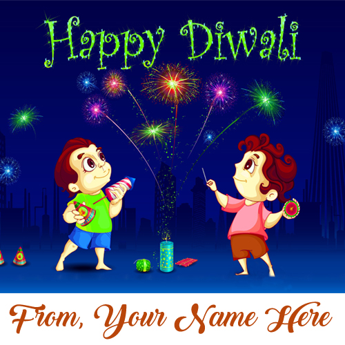 Amazing Firework Diwali Wish Card Name Printed Photo