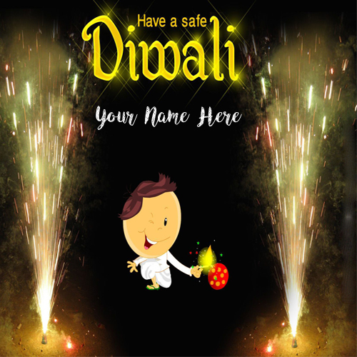 Safe Diwali Wishes Name Firework Greeting Card Photo