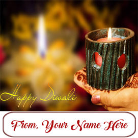 Write Custom Name Happy Diwali Diya Wishes Card Image