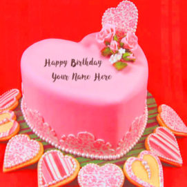 Write Name Pink Heart Look Birthday Cake Wishes Pictures