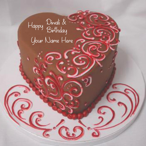 Happy Diwali With Birthday Name Wishes Chocolate Cake
