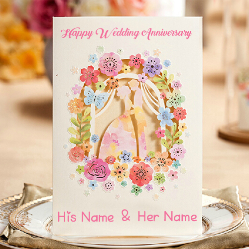 Romantic Wedding Anniversary Wish Card Couple Name Image