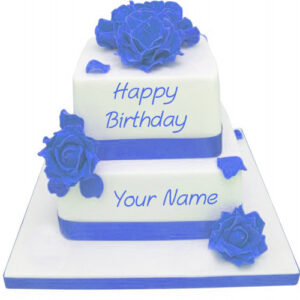 Blue Flowers Decoration Birthday Wishes Layer Cake Name Write