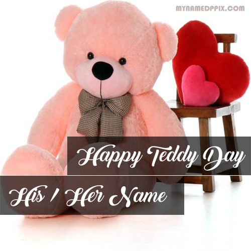 Beautiful Teddy Sent Happy Teddy Day Wishes Name Photo Editing
