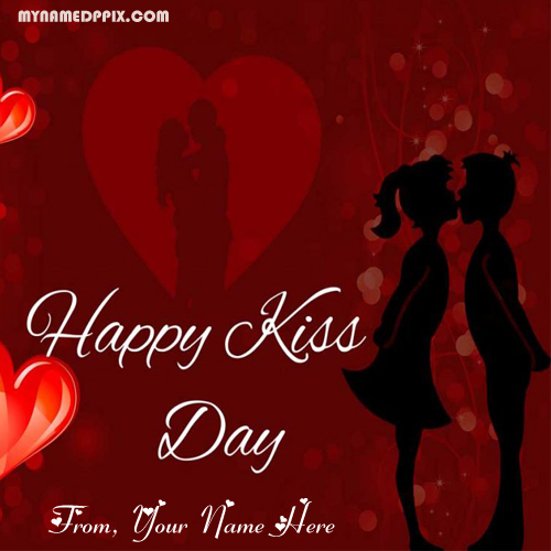 Happy Kiss Day Romantic Love Greeting Card Name Write Pictures