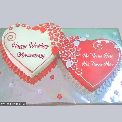 Romantic Wedding Anniversary Cake Couple Name Wishes Images
