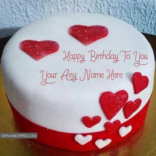 Birthday Wishes Heart Decoration Cake Name Write Image