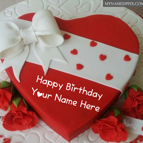 Heart Design Happy Birthday Red Cake Name Wishes Images