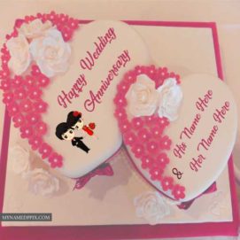 Latest Double Heart Awesome Wedding Anniversary Couple Name Cakes