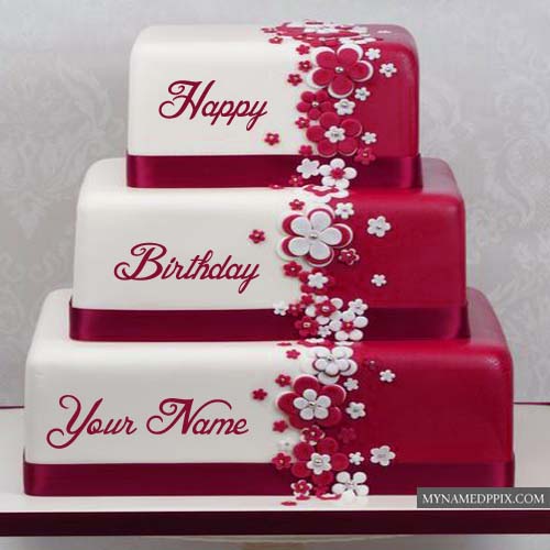 Beautiful Layered Birthday Cake With Name Editor Photo Online