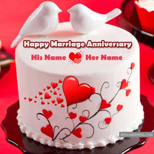 Happy Marriage Anniversary Beautiful Couple Name Bird Cake Images