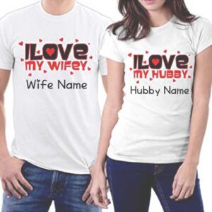 Hubby Wifey Love T-Shirts Names Write Couple Photo Profile