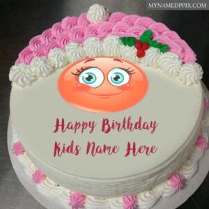 Write Children Name Wishes Happy Birthday Emoji Smile Cake Photo