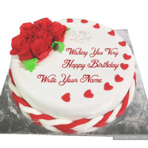 Write Name Birthday Wishes Cake Image Flowers Design