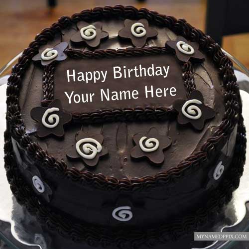 Write Name Wishes Birthday Cake Chocolate Round Shaped Create Photo