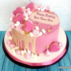 Velvet Cream Hearts Decoration Birthday Cake Name Wishes Images