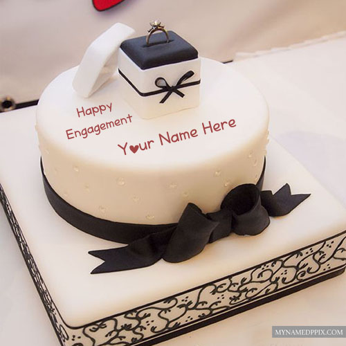 Write Name Engagement Wishes Ring Cake Greeting Card Pics