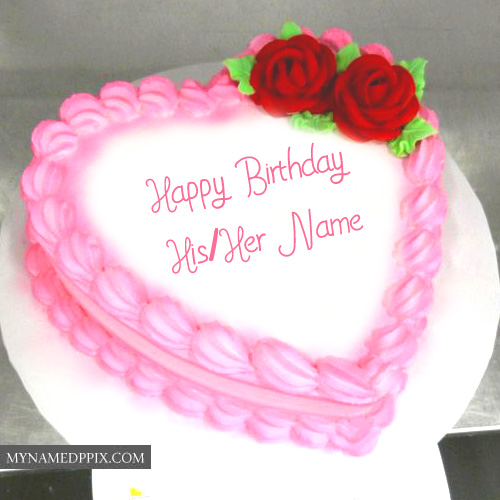 Amazing Pink Heart Happy Birthday Cake Lover Name Wishes Status