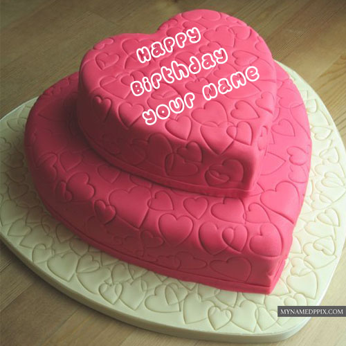 Write Name On Birthday Pink Heart Cakes Profile Pictures Editor Online