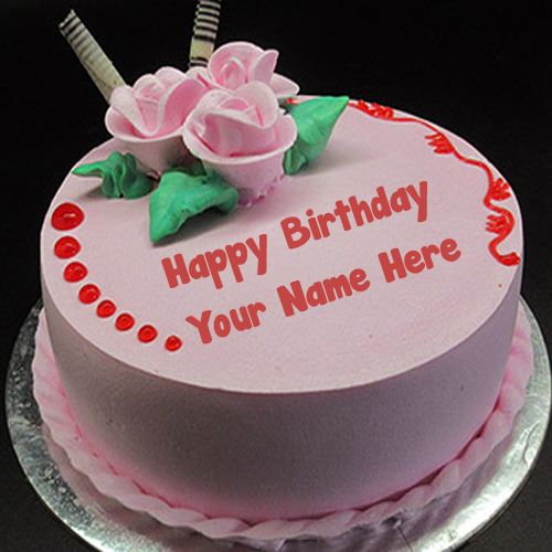 Unique Pink Flowers Birthday Cake Name Write Image Editing
