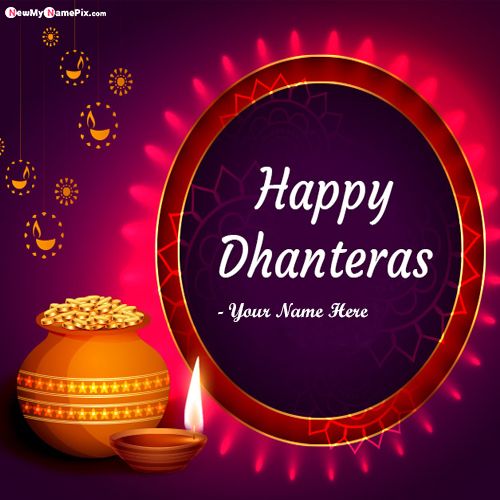 Festival Happy Dhanteras Wishes Photo With Your Name Card_500X500